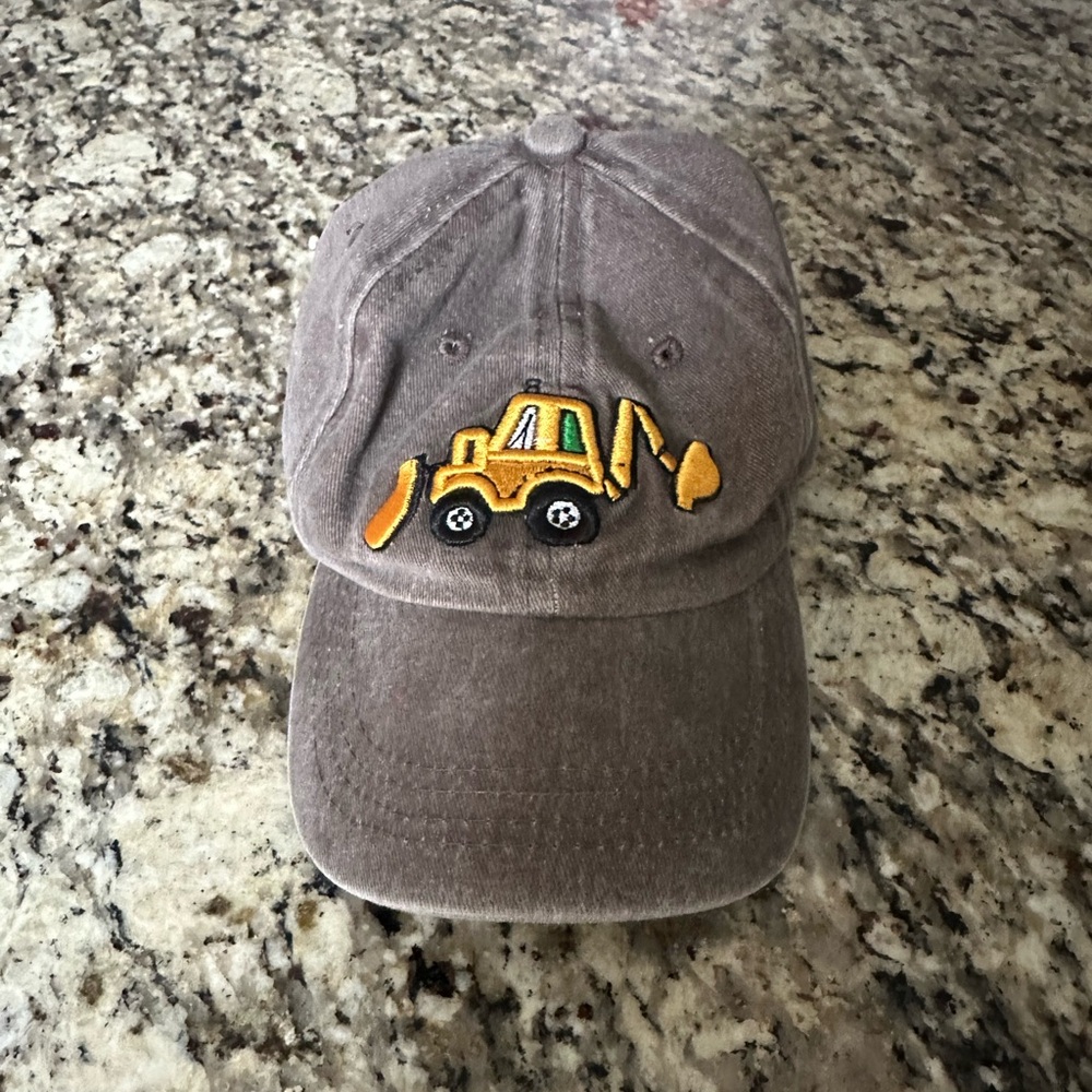 Kids Construction Cap - Gray with Yellow Excavator